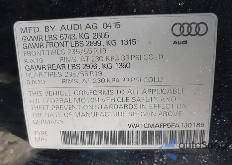 2015 Audi Q5 3.0 Tdi Premium Plus from USA, damaged, VIN WA1CMAFP5FA130185